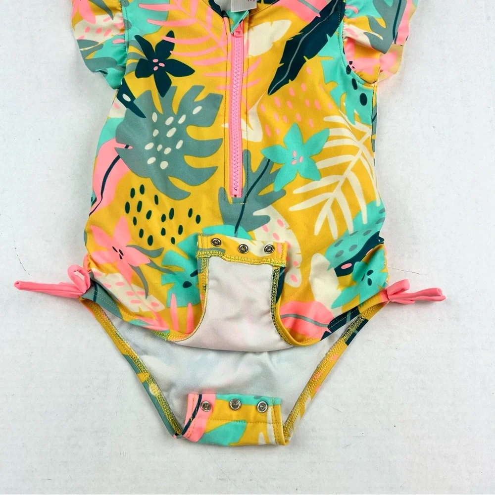 Cat & Jack One Piece Girls Floral/ Tropical Design bathing suit